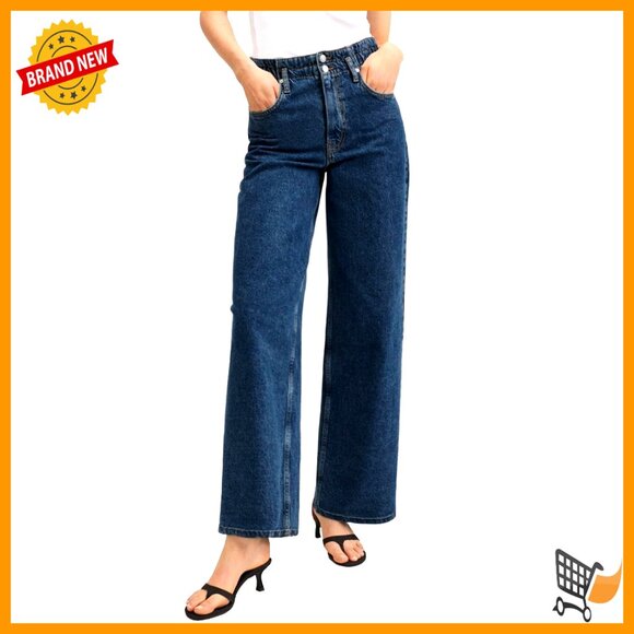 Stretchy Elastic High Waist Wide Leg Jeans Trendy Baggy Straight Trouser Pants
